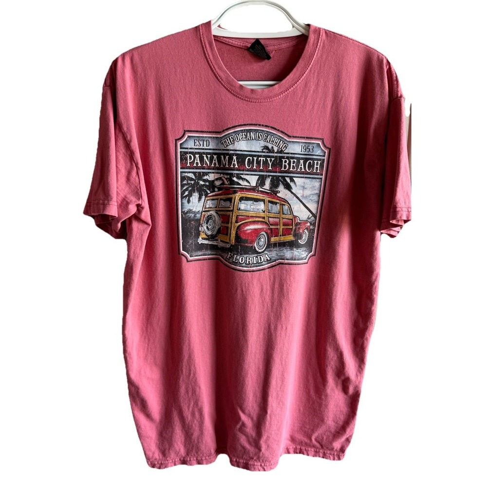 Panama City Beach T-Shirt Unisex XL Pink Short Sleeve Ocean Souvenir Florida
